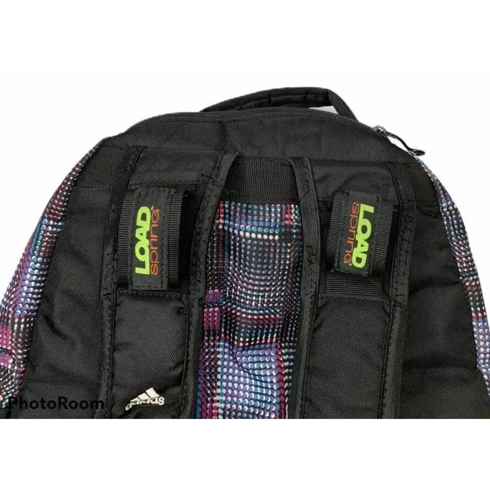 Adidas Black Blue White Pink Backpack w/‎ Laptop Sleeve & Load Spring Straps